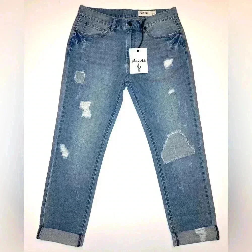 Pistola Light Blue Distressed Ankle Jeans